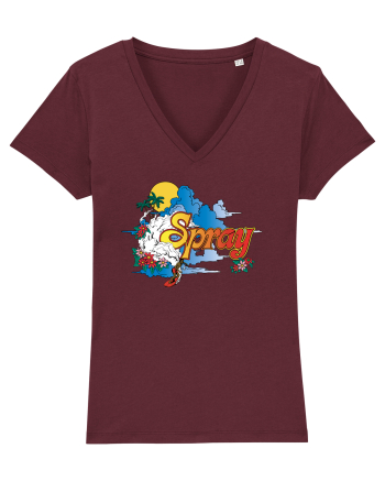 Spray Retro Flowers Burgundy