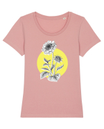 Floarea Soarelui Galben Tricou mânecă scurtă guler larg fitted Damă Expresser