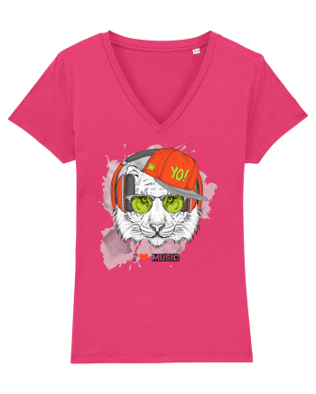 Hipster Tiger Headphones Raspberry