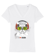 Hipster Frenchie Dog Tricou mânecă scurtă guler V Damă Evoker