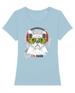 Hipster Frenchie Dog Tricou mânecă scurtă guler larg fitted Damă Expresser