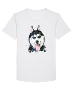 Husky Painting Tricou mânecă scurtă guler larg Bărbat Skater
