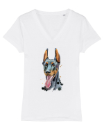 Doberman Painting Tricou mânecă scurtă guler V Damă Evoker