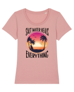 Tropical Palmieri Tricou mânecă scurtă guler larg fitted Damă Expresser