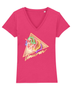 Neon Unicorn Sign Tricou mânecă scurtă guler V Damă Evoker