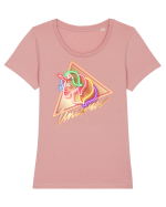 Neon Unicorn Sign Tricou mânecă scurtă guler larg fitted Damă Expresser