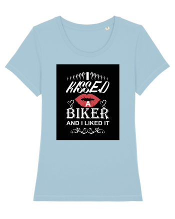 I kissed a biker white Sky Blue
