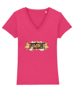 Summer Floral Tricou mânecă scurtă guler V Damă Evoker