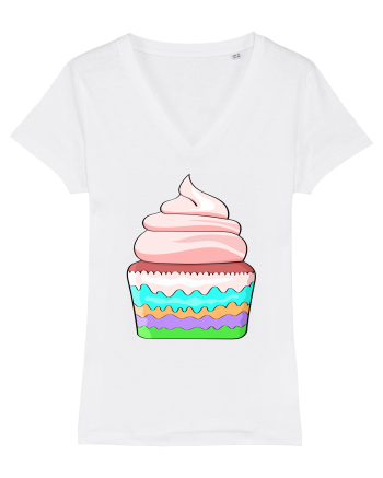 Delicious colored pink cupcake White