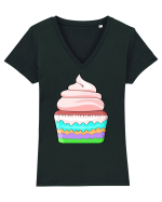 Delicious colored pink cupcake Tricou mânecă scurtă guler V Damă Evoker