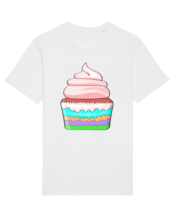 Delicious colored pink cupcake White