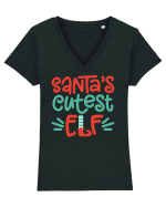 Santas Cutest Elf Tricou mânecă scurtă guler V Damă Evoker