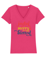 Joyful Merry Blessed Tricou mânecă scurtă guler V Damă Evoker