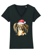 Cute Dog Santa Hat Tricou mânecă scurtă guler V Damă Evoker