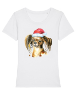 Cute Dog Santa Hat Tricou mânecă scurtă guler larg fitted Damă Expresser
