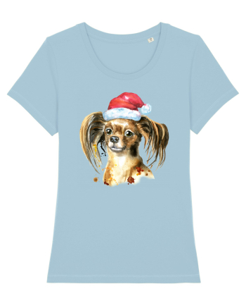 Cute Dog Santa Hat Sky Blue