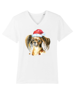 Cute Dog Santa Hat Tricou mânecă scurtă guler V Bărbat Presenter