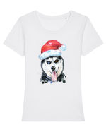 Husky Santa Hat Tricou mânecă scurtă guler larg fitted Damă Expresser