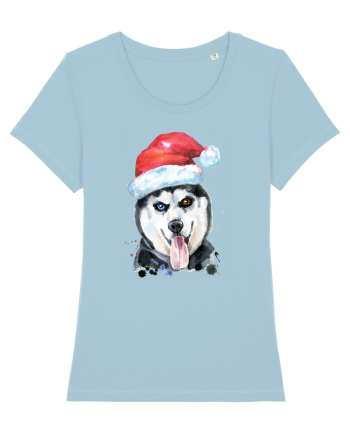 Husky Santa Hat Sky Blue