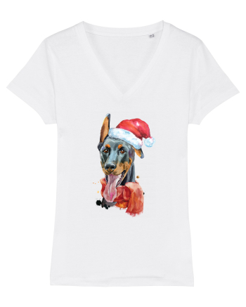 Doberman Santa Hat White