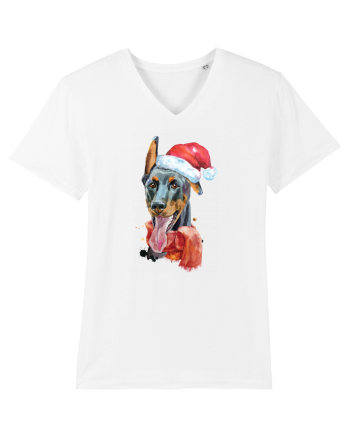 Doberman Santa Hat White
