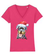 Rottweiler Santa Hat Tricou mânecă scurtă guler V Damă Evoker