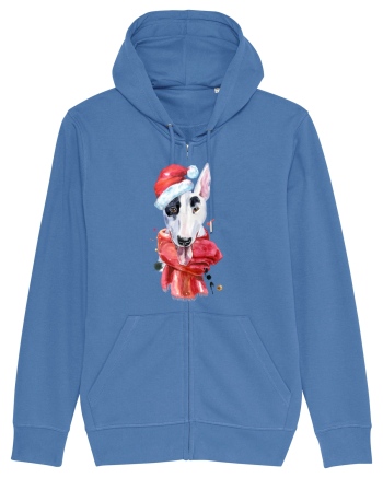 Bullterrier Santa Hat Bright Blue