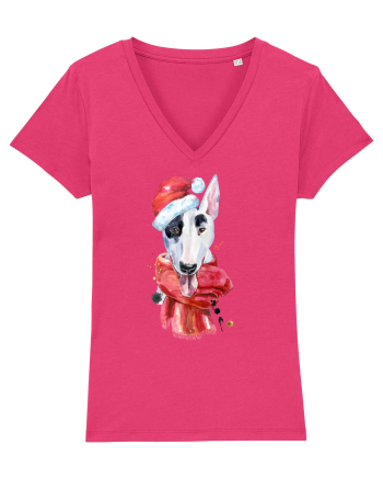 Bullterrier Santa Hat Raspberry