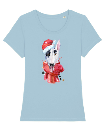 Bullterrier Santa Hat Sky Blue