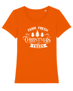 Farm Fresh Trees White Tricou mânecă scurtă guler larg fitted Damă Expresser