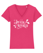 Joy to the World White Tricou mânecă scurtă guler V Damă Evoker
