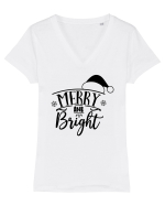 Merry and Bright Black Tricou mânecă scurtă guler V Damă Evoker