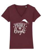 Merry and Bright White Tricou mânecă scurtă guler V Damă Evoker