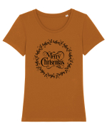 Merry Christmas Round Black Tricou mânecă scurtă guler larg fitted Damă Expresser