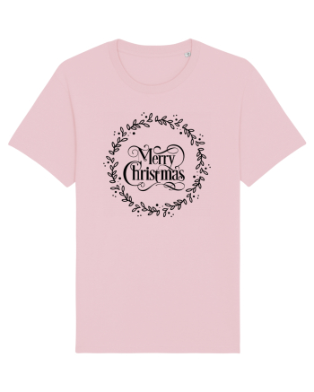 Merry Christmas Round Black Cotton Pink