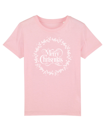Merry Christmas Round White Cotton Pink
