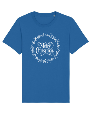 Merry Christmas Round White Royal Blue