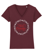 Merry Christmas Round Red Tricou mânecă scurtă guler V Damă Evoker