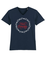 Merry Christmas Round Red Tricou mânecă scurtă guler V Bărbat Presenter