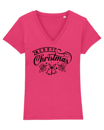 Merry Christmas Black Bells Raspberry