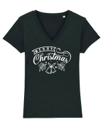 Merry Christmas White Tricou mânecă scurtă guler V Damă Evoker