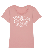 Merry Christmas White Tricou mânecă scurtă guler larg fitted Damă Expresser
