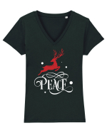 Peace White Reindeer Red Tricou mânecă scurtă guler V Damă Evoker