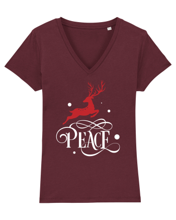 Peace White Reindeer Red Burgundy
