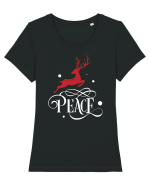 Peace White Reindeer Red Tricou mânecă scurtă guler larg fitted Damă Expresser