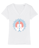 Yoga Lotus Albastru Chakra Tricou mânecă scurtă guler V Damă Evoker