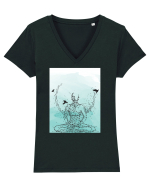 Yoga Lotus Abstract Tricou mânecă scurtă guler V Damă Evoker