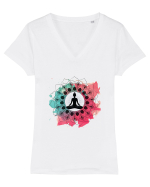 Yoga Lotus Mandala Tricou mânecă scurtă guler V Damă Evoker