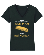 OLD MAN WITH A HARMONICA Tricou mânecă scurtă guler V Damă Evoker