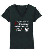 WINE AND CAT Tricou mânecă scurtă guler V Damă Evoker